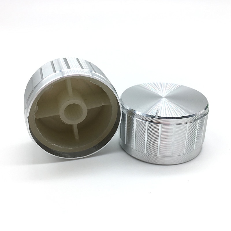 2 Stks/partij Zilver Aluminium Potentiometer/Encoder Knoppen Schakelaar Caps 30X17 Mm Plum As