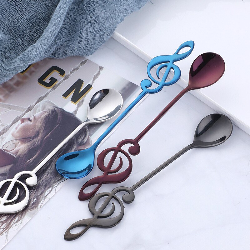 Stainless Steel Musical Note Coffee Spoons Tea Stirring Spoons Set Sugar Ice Cream Mug Dessert Spoon Drink Tableware Cucharas