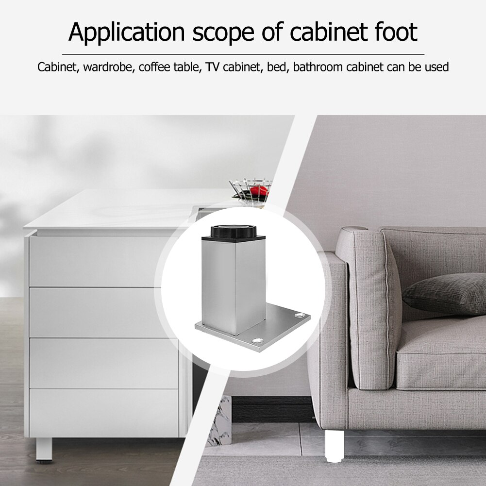 Practical Furniture Table Legs Sofa Aluminum Alloy Support Cupboard Cabinet Feet Stool Chair Legs Adjustable Square Feet