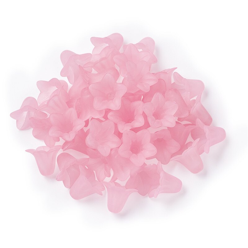 50pcs Transparent Acrylic Flower Beads Spacer Bead Cap Frosted for Jewelry Making DIY Bracelet Necklace Supplies 16x12mm: Pink