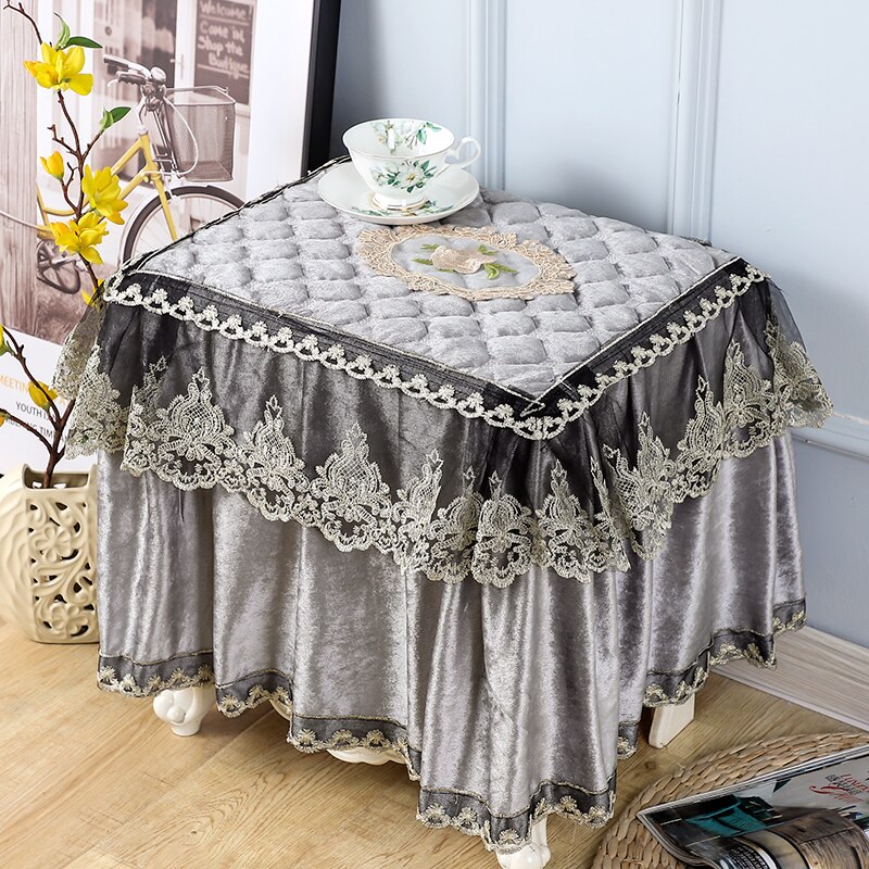 Flannel bedside table cover cloth European style lace bedroom fabric small table cloth bedside table cover square towel Luxury