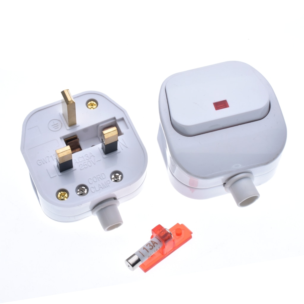 UK 3 Pin Switch 250V 13A AC Power Plug With Switch Male Electrical Socket Fused Connect Cord Overload Protection Adapter