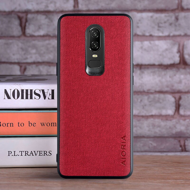 Case voor Oneplus 6 coque Luxe textiel Lederen huid zachte TPU harde pc-telefoonhoes voor Oneplus 6 case funda: Rood