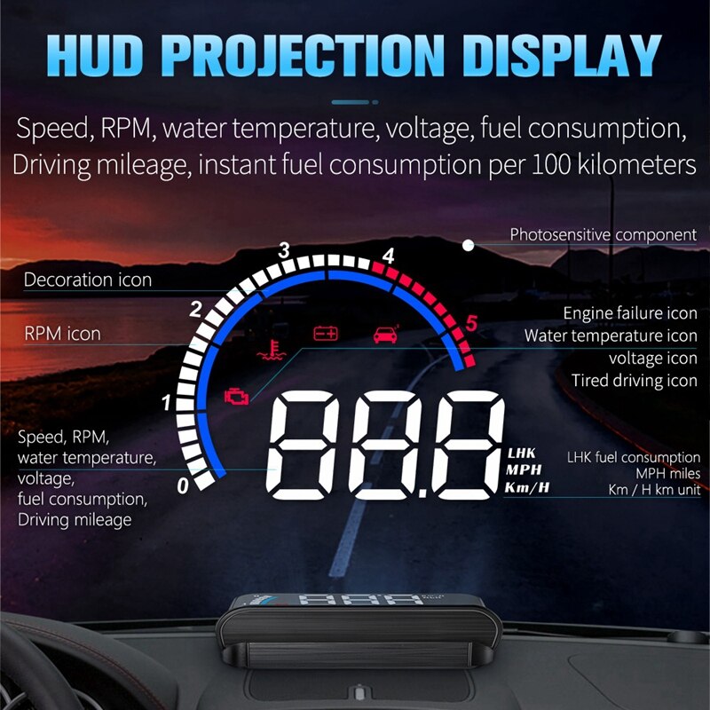 Hud M13 Head-Up Display Hud Display Car KM/H MPH Auto Electronics OBD2 Hud Windshield Projector Display