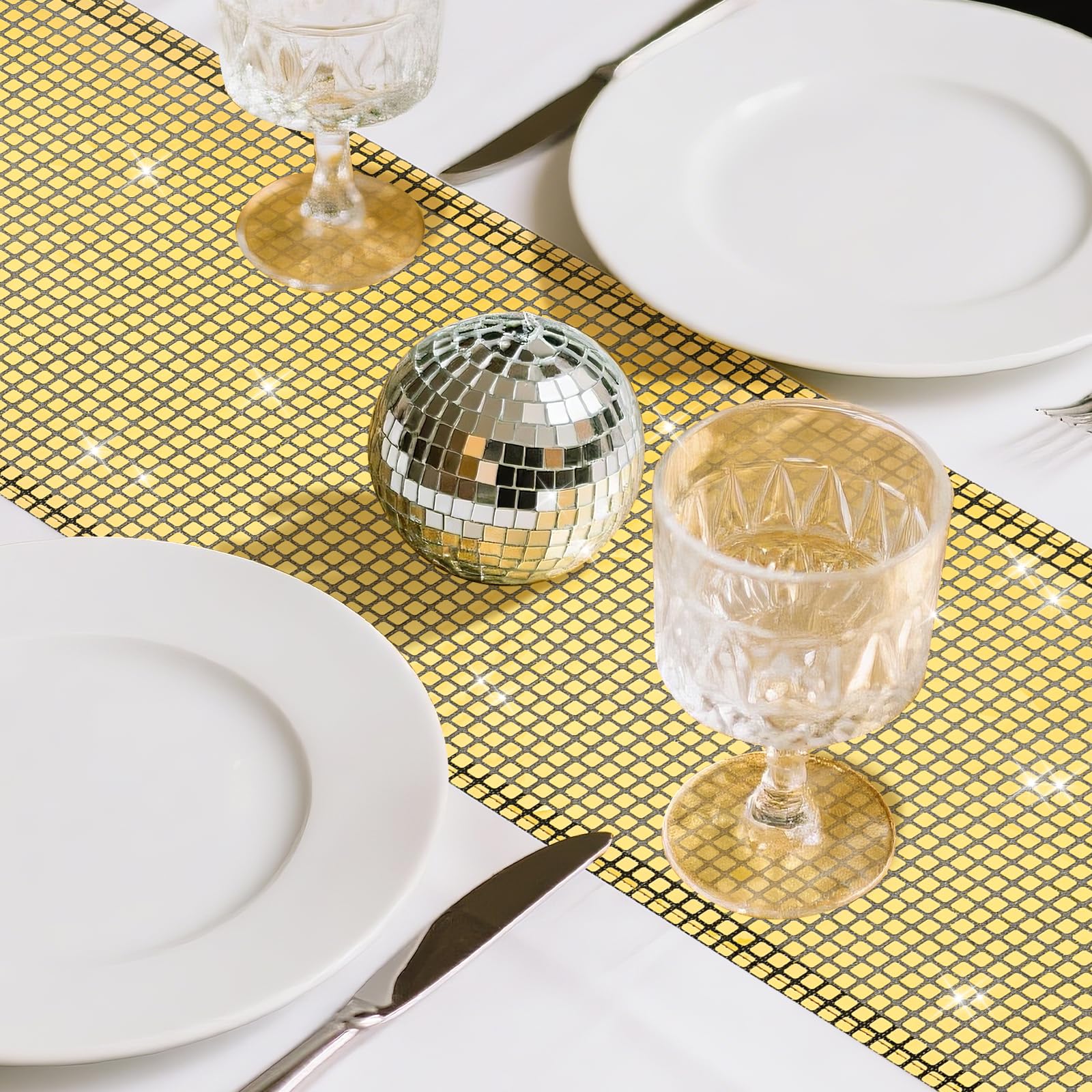 Glitter disco party bordlöpare spegellöpare retro tema discokula borddekoration födelsedag möhippa dans festtillbehör