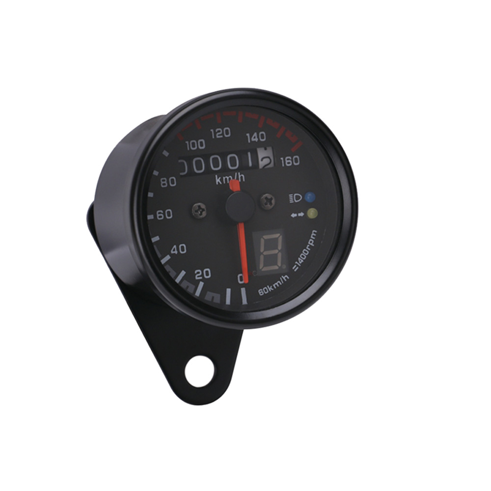 Universal Motorcycle Cafe Racer Speedometer odometer Gauge 0-160 km/u Instrument with LED Indicator: Without Bracket