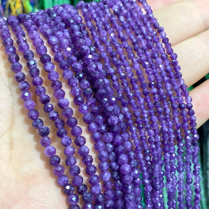 Cuentas de piedra Natural facetadas, Calcedonia roja rubí, cuentas espaciadoras sueltas redondas para fabricación de joyería, collar de pulsera DIY de 2MM, 3MM y 4MM: Lavanda / 3 mm