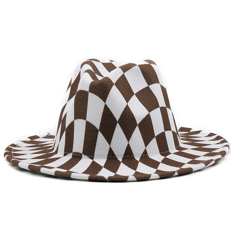 QBHAT Checkerboard Plaid Print Top Hat Men Black Bottom Patchwork Jazz Fedora Hats Fascinator Women Church Felted Cap