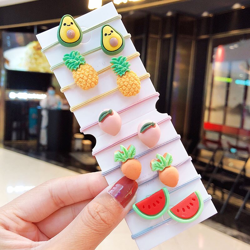 Mooie Cartoon Kinderen Paardenstaart Houder Chouchou Kit Fruit Elastische Rubberen Haarband Set Haar Ring Kinderen Haar Accessoires: 10
