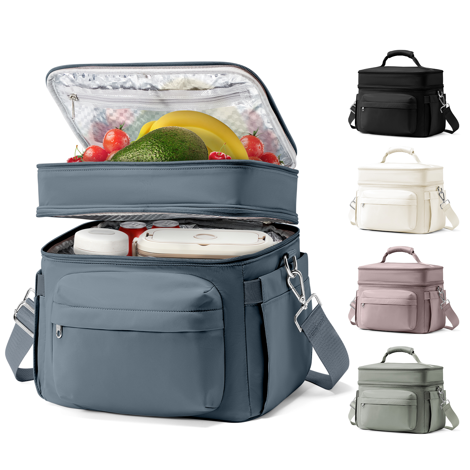 Grote Capaciteit Handheld Met Schouderriem Finsulated Lunchtas Voor Vrouwen, Student Verdikte Waterdichte Geïsoleerde Lunchbox Tas: Blauw