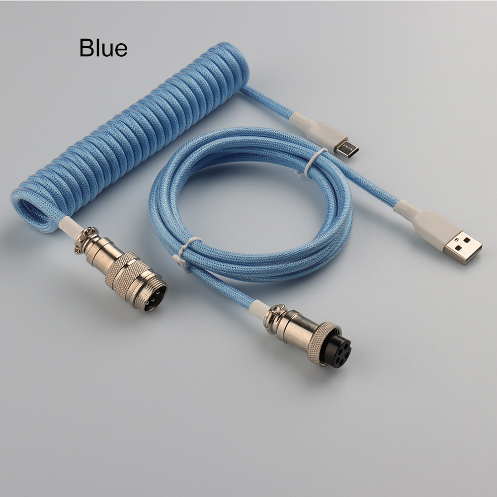 Cable de teclado Usb en espiral LANO, teclado en espiral negro, Cable Usb tipo C, conector de aviador de Metal, Cable de teclado Usb GX16 para juegos: Azul