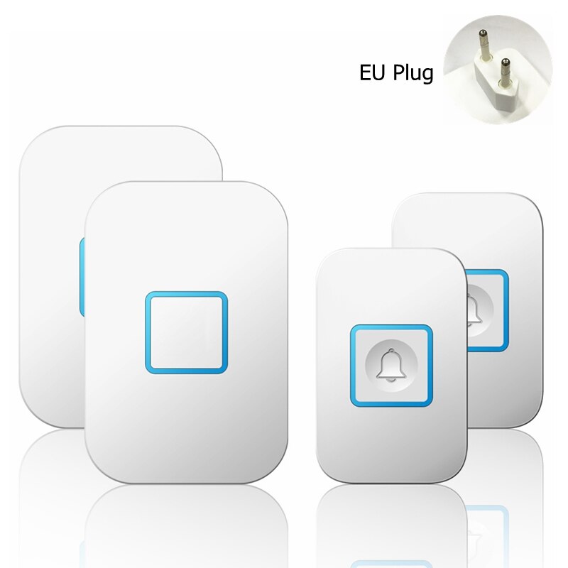 Intelligent Wireless Waterproof Doorbell 2 Button 2 Receiver US EU UK Plug 300M Remote Smart Home Door Bell Battery 60 Chimes: white 2x2 EU