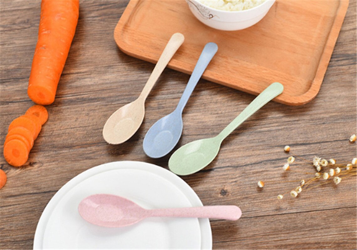 1PCS Tableware Spoon Restaurant Home Supplies Eco-Friendly Wheat Straw Spoons Kitchen Accessories Long Handle Soup Spoon