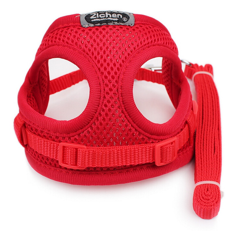 Breathable Mesh Small Dog Pet Harness and Leash Set Puppy Cat Vest Harness Collar For Chihuahua Pug Bulldog Cat arnes perro 10E: Rood / L