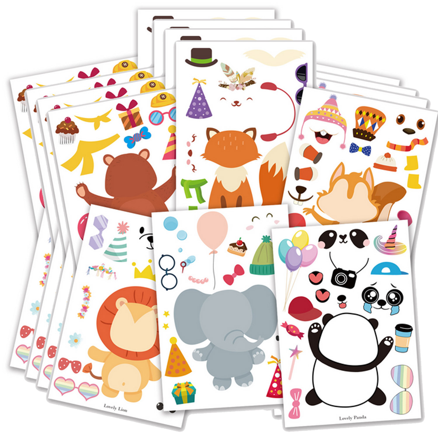 24 Sheets Animal Stickers Bulk DIY Make Your Own Sticker Zoo Themed Birthday Party Favors Games Supplies for Kids Game Stickers