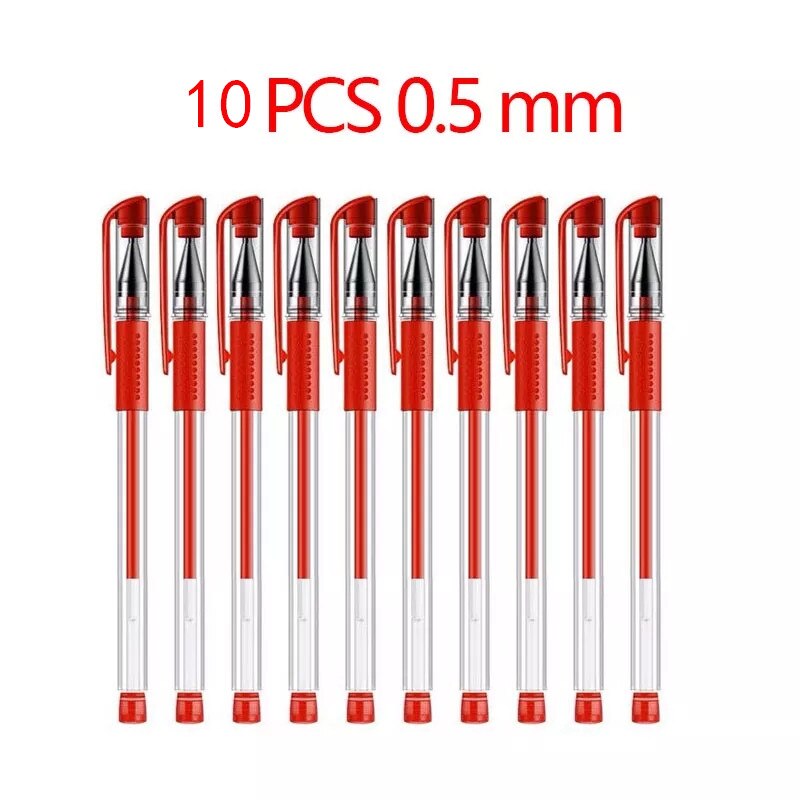 50 units / batch 0.5mm blue gel pens, gel pens and rechargeable stationery, office and school supplies, pencil boxes: 10pcs red