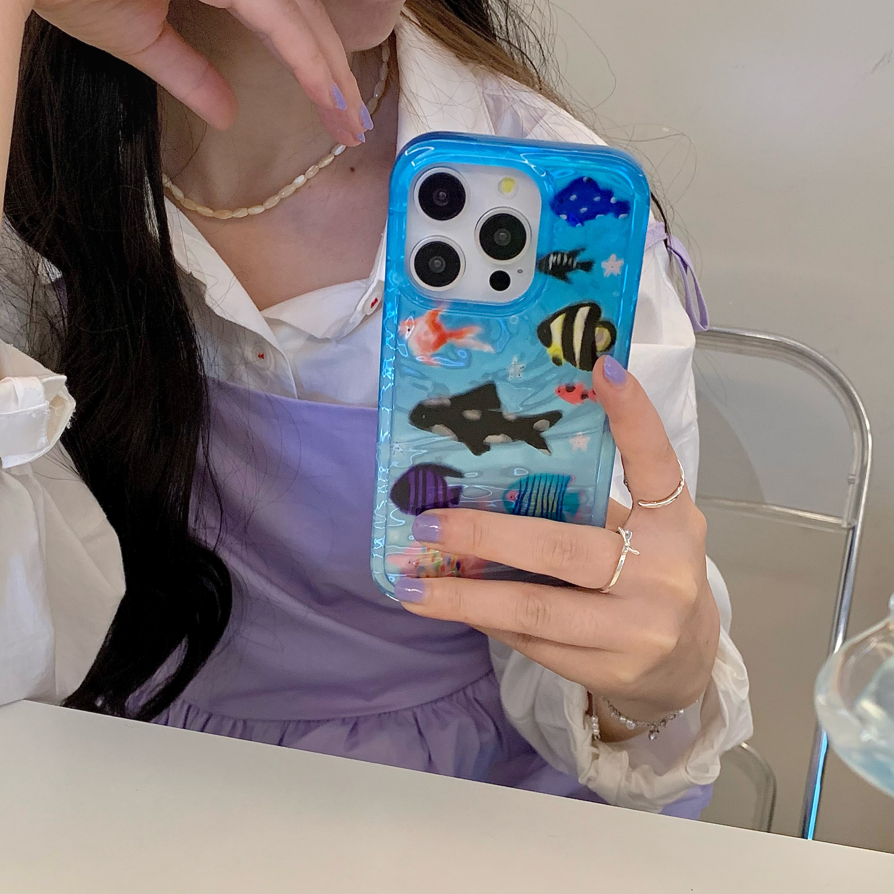 Coque coréenne Ins Ripple Texture Aquaria Lovely Fishes pour iPhone 16 15 14 13 11 Pro Max Plus, coque arrière pour 12 Pro Max