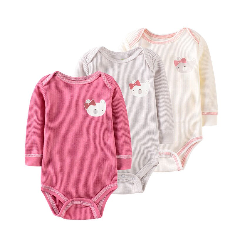 3 Teile/satz Lange Sleeeve Baby Jungen Kleidung Mädchen Kleidung Bodys Baby Mädchen Kleidung 3-9M 100% Baumwolle Waffel roupas de bebe: Lila / 9m