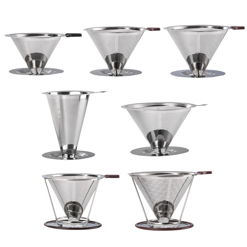 Double Filter Stainless Steel Hand Coffee No-Filter Paper Strainer Drip Funnel Filter Cup Barista Poured Coffee Pot Filter