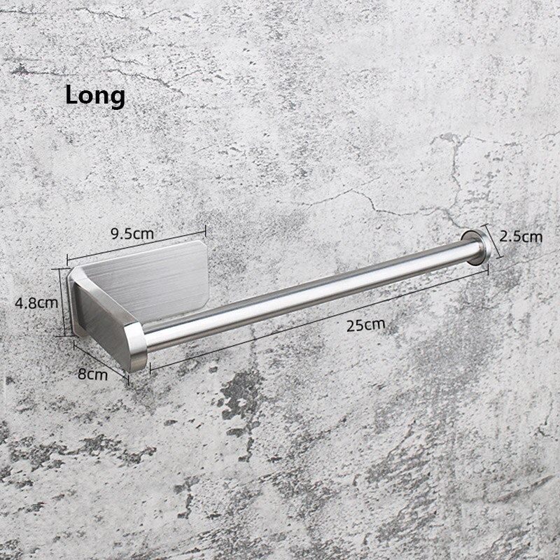 Rvs Wc Papierrolhouder Zwart Zilver Zelfklevende Toiletrolhouder Voor Badkamer Stok Op Muur Handdoekenrek wc rol houder zwart industrieel toilet paper wcrol: Silver L