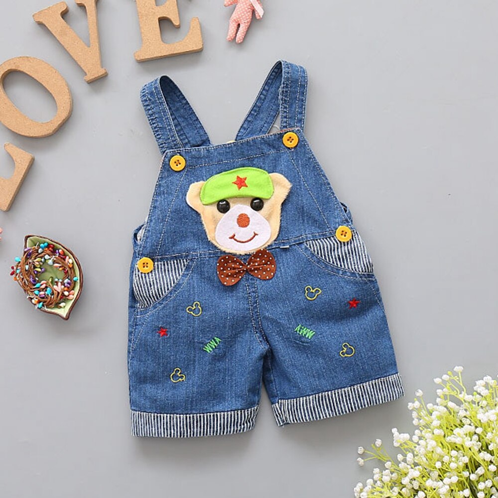 9M-2T Baby Overalls Toddler Boys Girls Jeans Overalls Summer Shorts Infant Kids Rompers Cap Dog Jumpsuit For Children Clothes