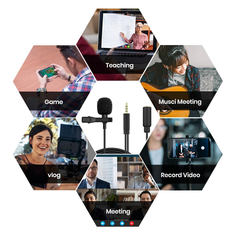 Lavalier Lapel Microphone 2in1 with Earphone Jack Clip-On with Omnidirectional Condenser Mic and Monitoring Input