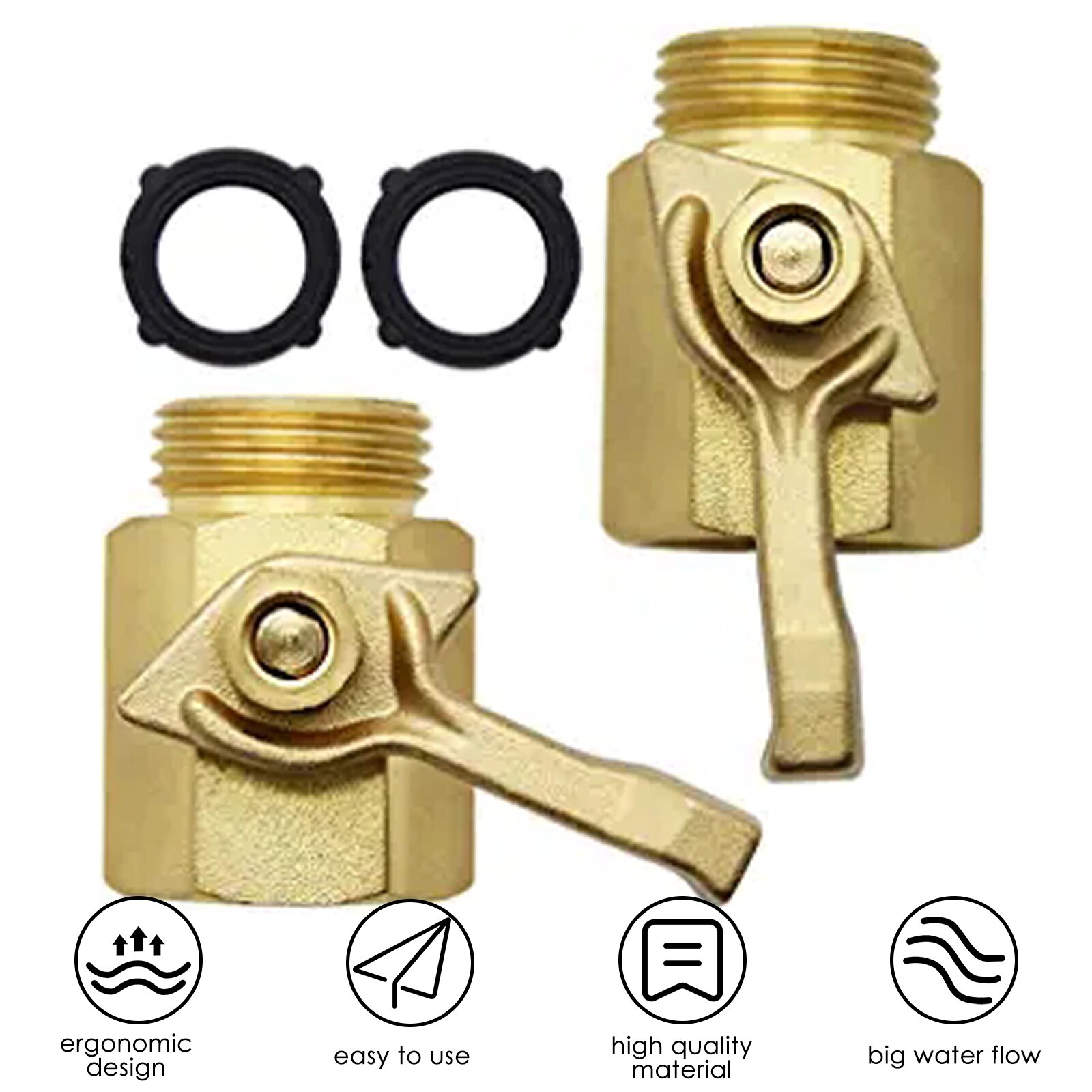 Heavy Duty Brass Shut Off Valve- 3/4 Inch Solid Garden Hose Shut Off Valve Fit All Garden Hose Connector-Set Of 2 Hose