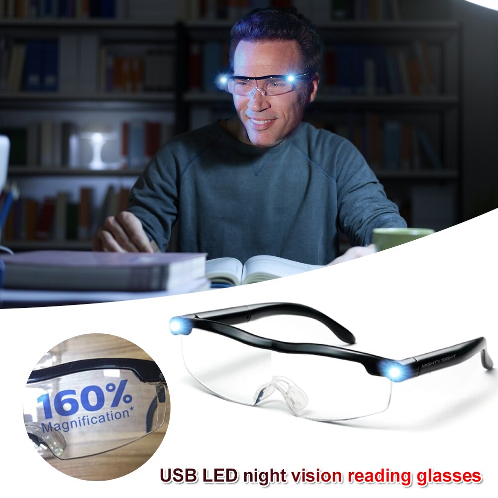 USB mächtig Anblick LED Licht Gläser Presbyopie Lupe leuchtend Nacht Vision Vergrößerungs Brillen Gläser 160% Vergrößerung