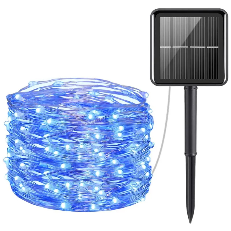 Solar String Fairy Lights 12M 100LED / 22M 200 LED Waterdichte buitenslinger Zonne-energie Lamp Kerstmis voor tuindecoratie: Sea Blue / 0-5W