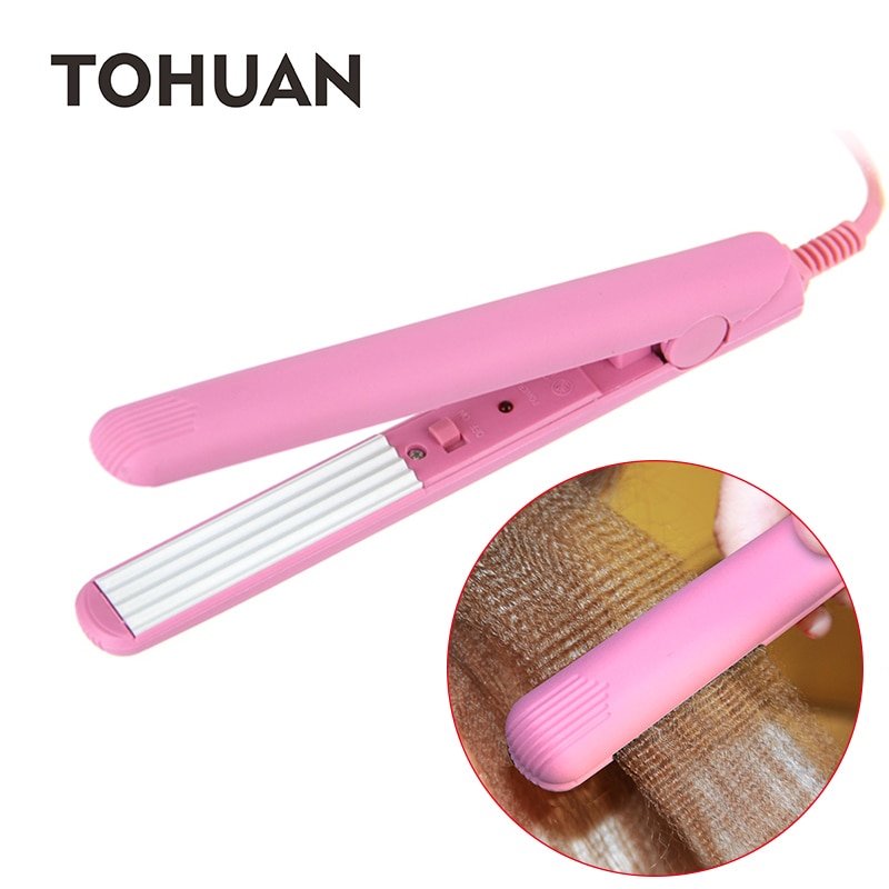 Tohuan pink mini fluffy hair crimp iron keramisk hår glattejern iron hair crimper small corrugated iron chapinha hairstyle