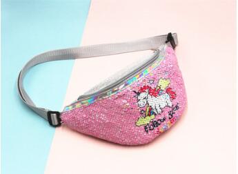 ZFF & WGM bolsa de cintura de lentejuelas con estampado de unicornio a la riñonera para niños bolsa de pecho de dibujos animados bolsa de viaje al aire libre bolsillo teléfono: 13