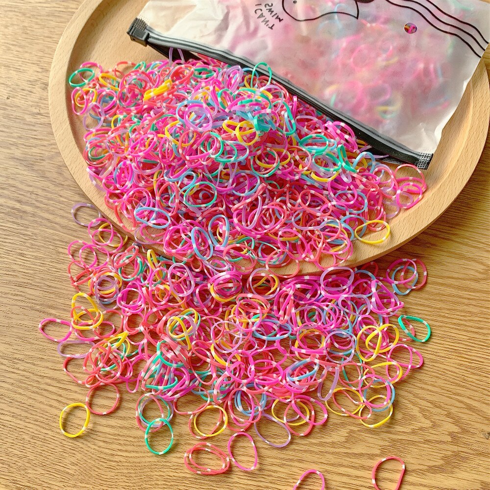 500/Pack Girls Colorful Small Disposable Hair Bands Thicken Elastic Rubber Band Ponytail Holder Hair Accessories: army green