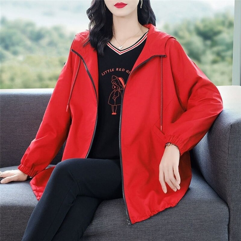 Chaqueta con cremallera para mujer, abrigo corto con capucha, informal, suelto, para primavera y otoño, 6XL, novedad de 2022