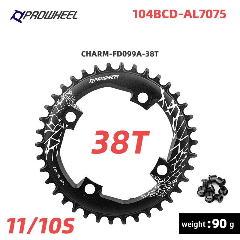 PROWHEEL Mountain Bike Round Narrow Wide Chainring 32T 34T 36T 38T 40T MTB Bicycle Crankset 104 BCD Aluminum alloy Chain Wheel: 38T
