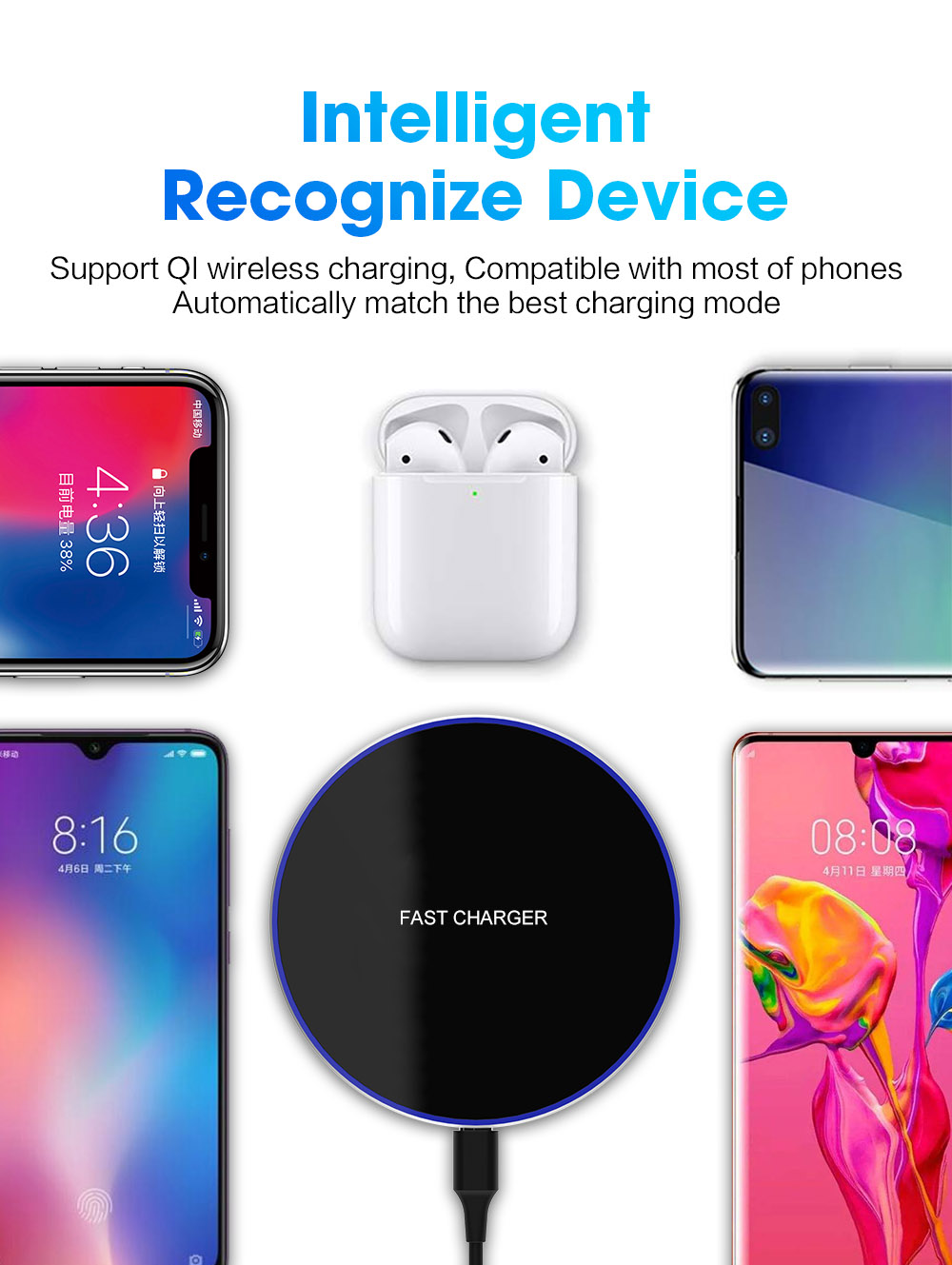 FDGAO 15W rapide Qi chargeur sans fil pour iPhone X XS Max XR 8 Plus 10W Charge rapide pour Samsung S10 S9 Note 10 Xiao mi 9