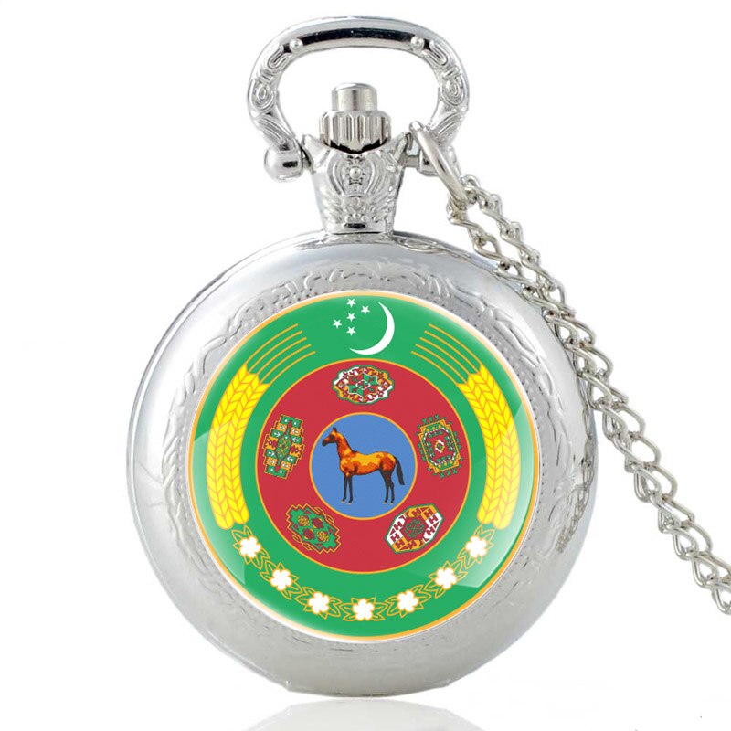 Godło narodowe turkmenistanu czarny klasyczny zegarek kieszonkowy kwarcowy mężczyźni naszyjnik damski z wisiorkiem godziny zegar prezenty