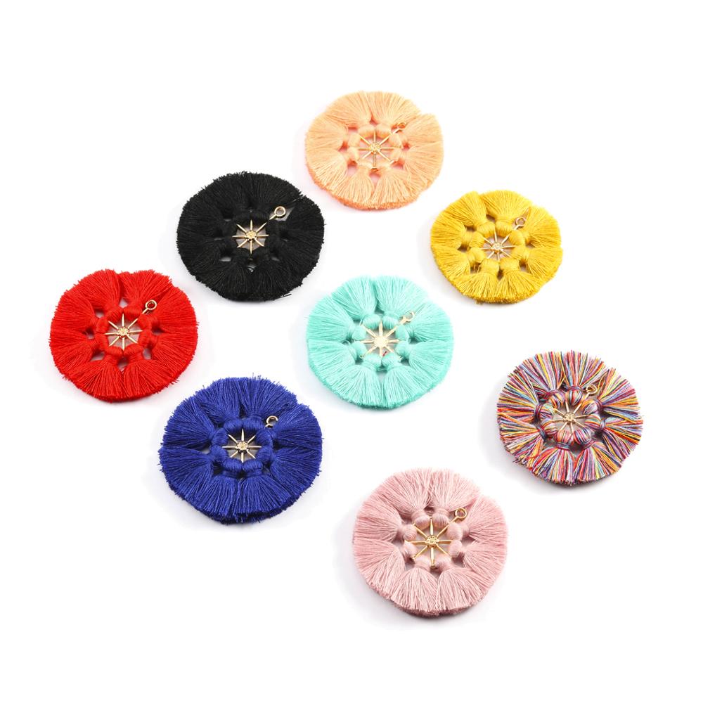 5Pcs/lot Alloy Tassels Charms Pendant Earring 8 Colors Round Pendant Necklace Findings for DIY Jewelry Making Accessories