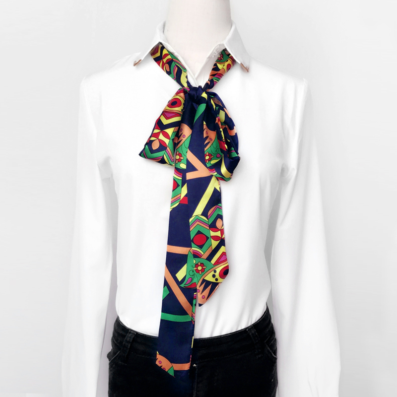 Bufanda de seda larga y estrecha para mujer, banda para la cabeza con estampado de , bolso de corbata pequeño, bufandas delgadas con cinturón de constelación japonesa