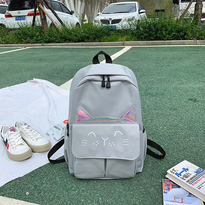 Nouveaux enfants sac à dos filles garçon enfants adolescents étudiant école sacs à dos pour fille mignon chat oreille sac à dos Cartable Cartable Enfant: 6532F-Gray