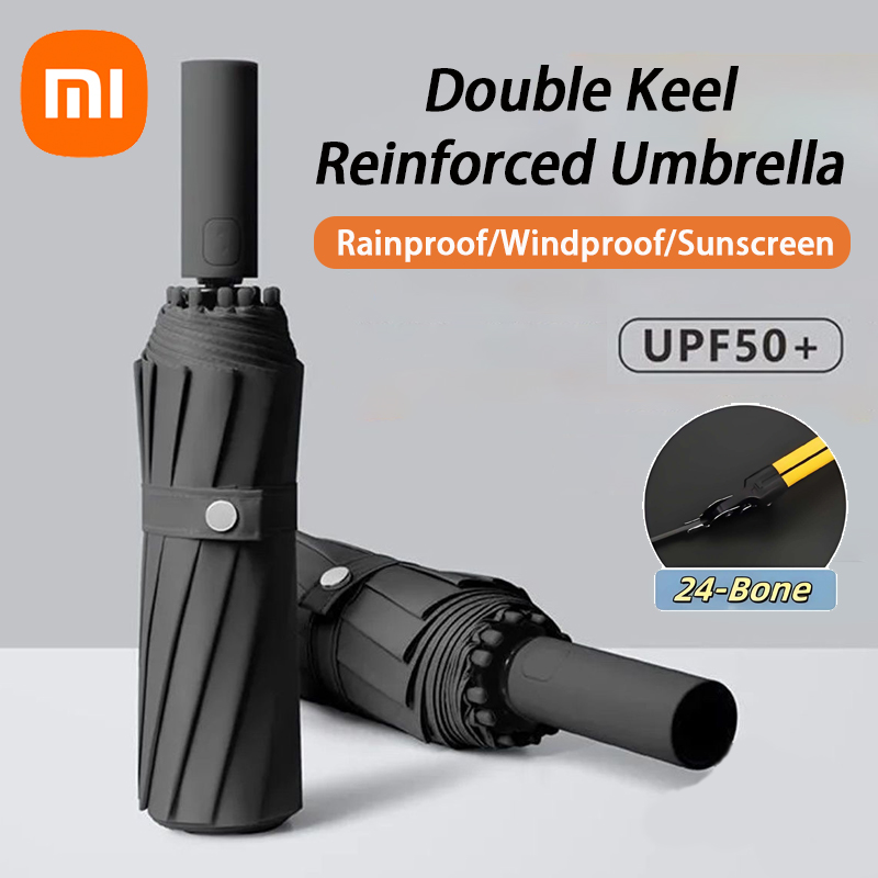 Xiaomi Automatischer Regenschirm, 24-Knochen, einfarbig, leicht, zusammenklappbar, großformatig, für den Außenbereich, wasserdichter Sonnenschirm, UV-Schutz