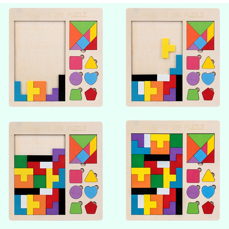 3 em 1 3d quebra-cabeça tangram de madeira crianças pré-escola magination brinquedos de matemática educacional intelectual jogo bloacks para crianças