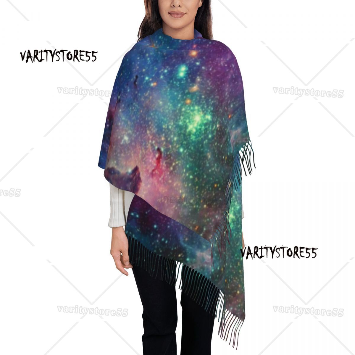 Brugerdefineret galakse stjernehimmel rum astronaut kvasttørklæde kvinder blødt sjal wrap dame vintertørklæder: Himmelblå