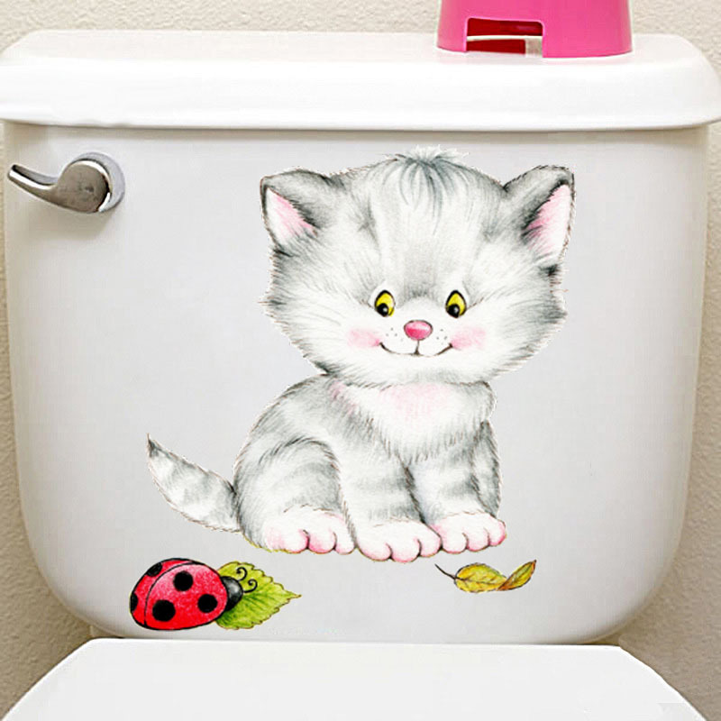 20*30 cm baderom vegg klistremerker toalett søt katt hjem dekorasjon avtagbare veggoverføringsbilder til toalett klistremerke dekorative pasteнаклейки: C