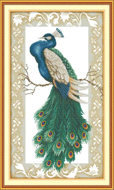 Pfau auf sterben zweig Kreuz-stich 14ct Gedruckt Aida Stoff 11ct Gezählt Leinwand DMC Stickerei Bausätze DIY Hand setzt: D383 / 11CT Weiß Stoff