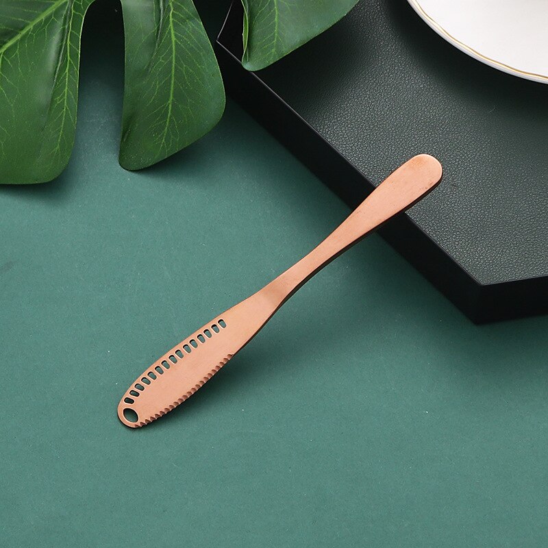 430 stainless steel butter knife cheese butter perforated tool bread jam baking butter tool: Rose Gold