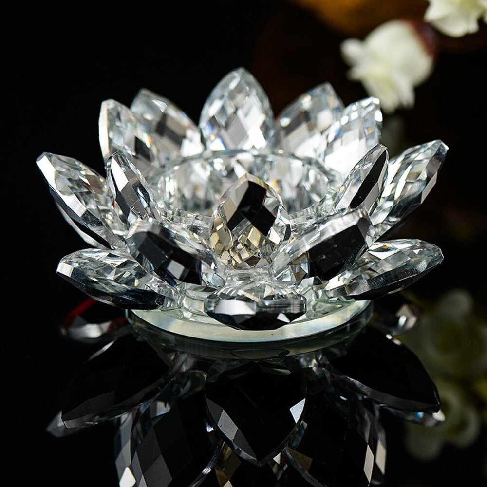 Colorful Crystal Lotus Candle Hold Glass Flower Candle Light Holder Candlestick Home Decoration Buddhist Candlestick 1: A