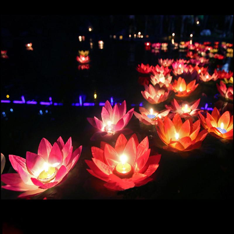 4 Stuks Led Drijvende Lotus Lichten Zegen Wishing Light Pool Lake Decor Verjaardag Kaars Led Lamp Water Lantaarn Bruiloft Decoratie