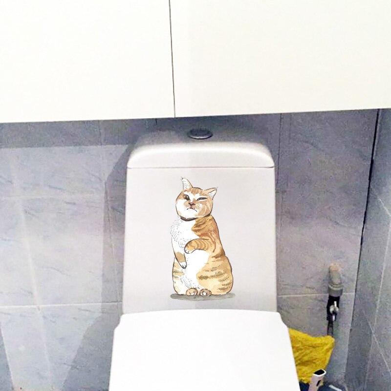 Decoración PVC Extraíble WandSticker4U®- Pegatinas Para Tapa De Inodoro GATO 3D Divertido I Vinilos Decorativos Tapa WC Gato Gracioso I Decoración Baño Aseo Invitados Impermeable Adhesivos Baño
