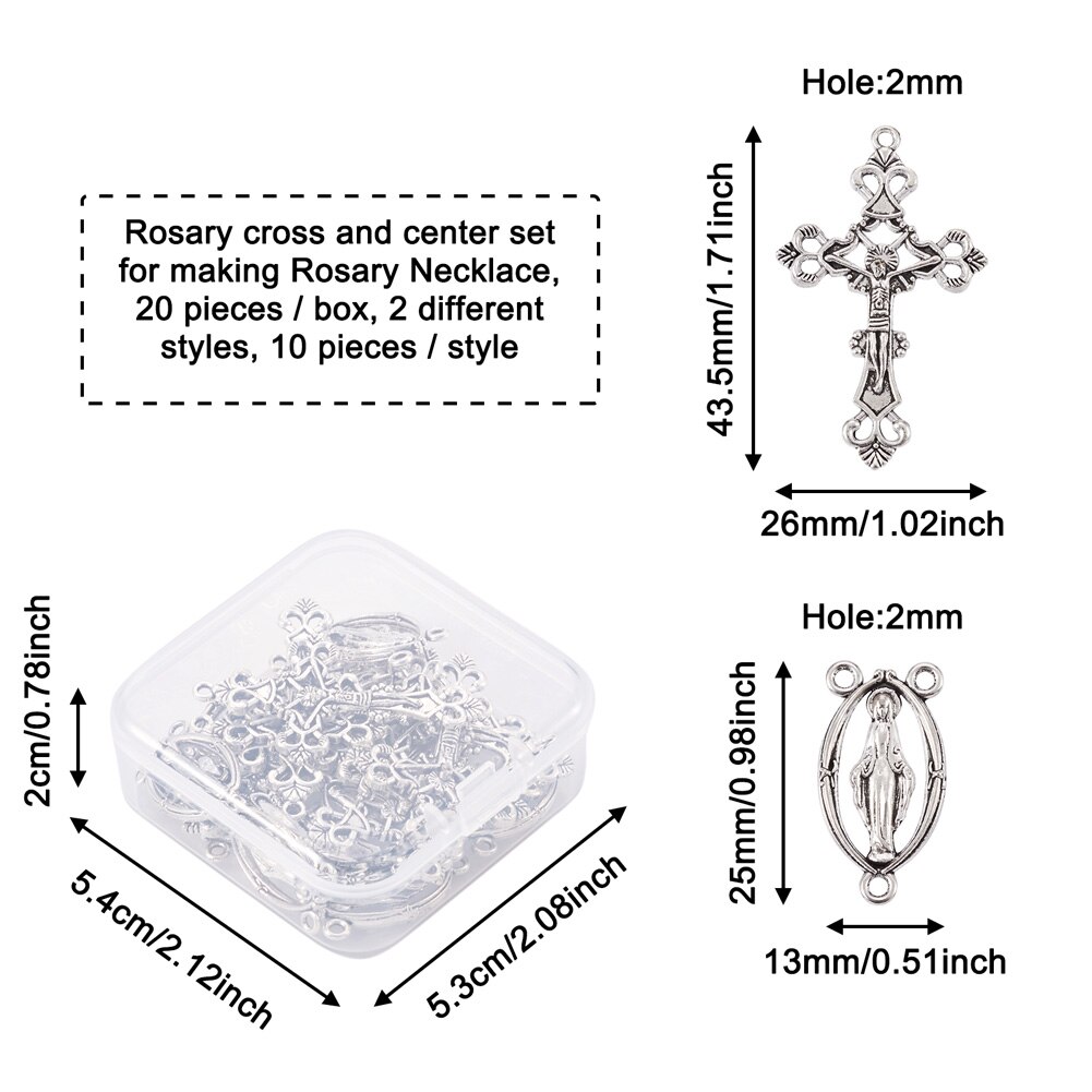 10 Sets Rozenkrans Kruis En Center Sets Voor Rozenkrans Kralen Ketting Maken, legering Crucifix Cross Hangers En Virgin Links Loodvrij