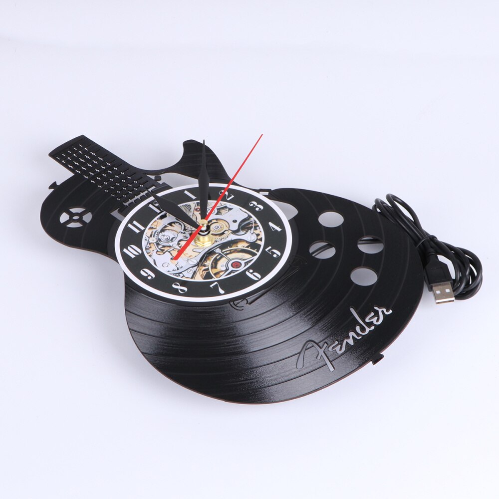 Guitar Shape Wall Clock Vinyl Record Wall Clock Living Room Wall Hanging Clock (without Lamp Shipment without Battery)
